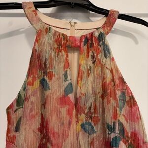 Adrianna Papell Floral Pleated Halter Maxi Dress Size 6Shimmering Elegant Formal